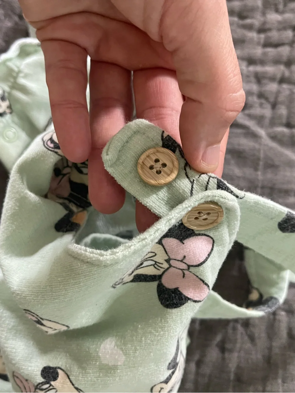 Disney Mint Green Minnie Mouse Bow Print Romper Overalls Adjustable 12 Months